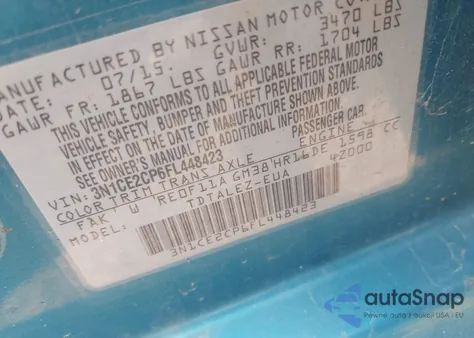 2015 Nissan Versa Note Sl z USA, uszkodzony, nr VIN 3N1CE2CP6FL448423